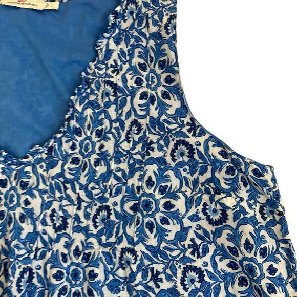 Vineyard Vines Sz L Katama Tile Blue Scarf Pintuck Top Blouse Coastal Boho - Picture 10 of 16